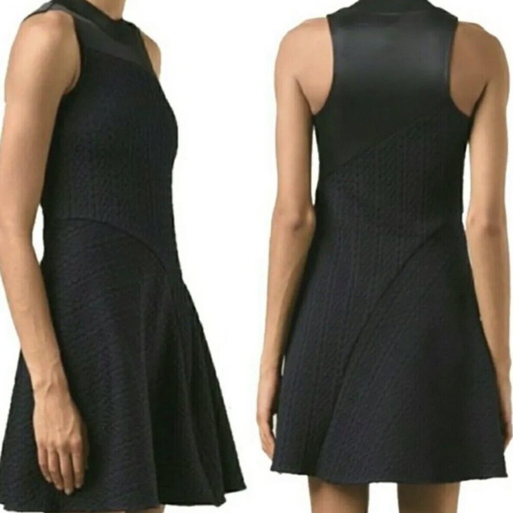 3.1 Phillip Lim Black & Navy Fit & Flare Mini Cable Jacquard Dress